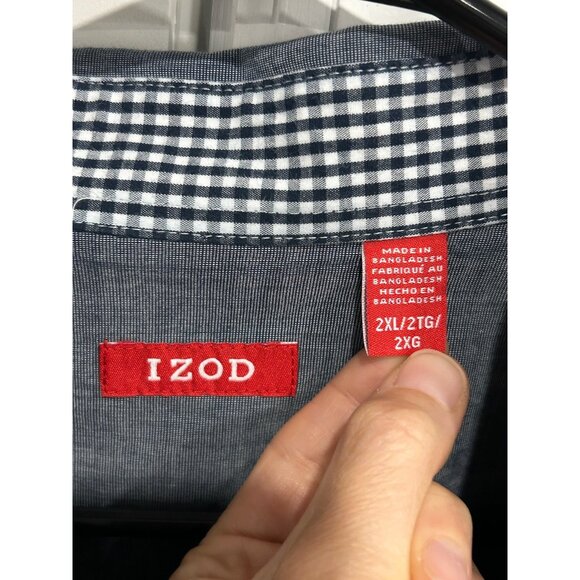 Izod Long Sleeve Button Down Shirt Gray Black Sz 2XL Cotton Formal Office Wear - Picture 5 of 9